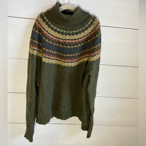 Evan Picone Olive and Multicolor Fair Isle Turtleneck
